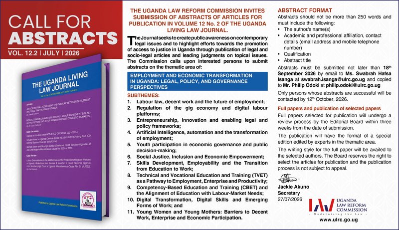 Call for Abstracts: Uganda Living Law Journal Volume 12 No. 2